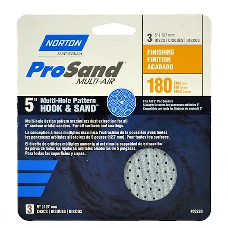 Norton Co 5" ProSand Universal Hole Sanding Disc 180-Grit, PK 3 03228